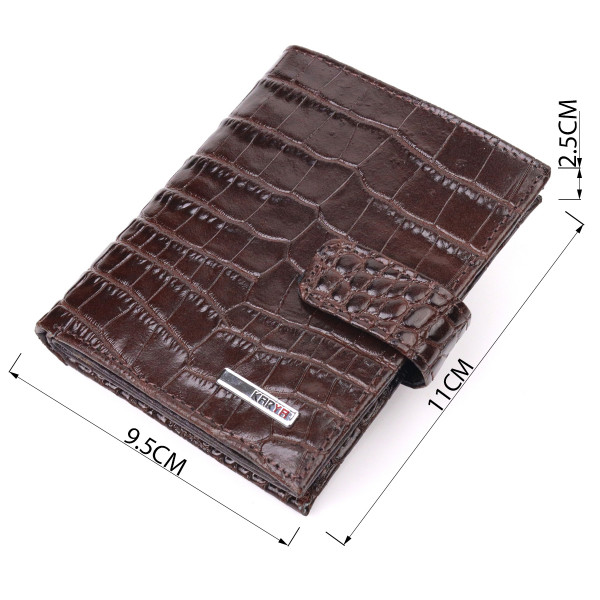 Компактный мужской кошелек из натуральной кожи с тиснением под крокодила KARYA 21386 Коричневый