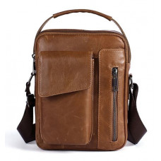 Сумка мужская гладкая Vintage 14707 Cветло-коричневая
