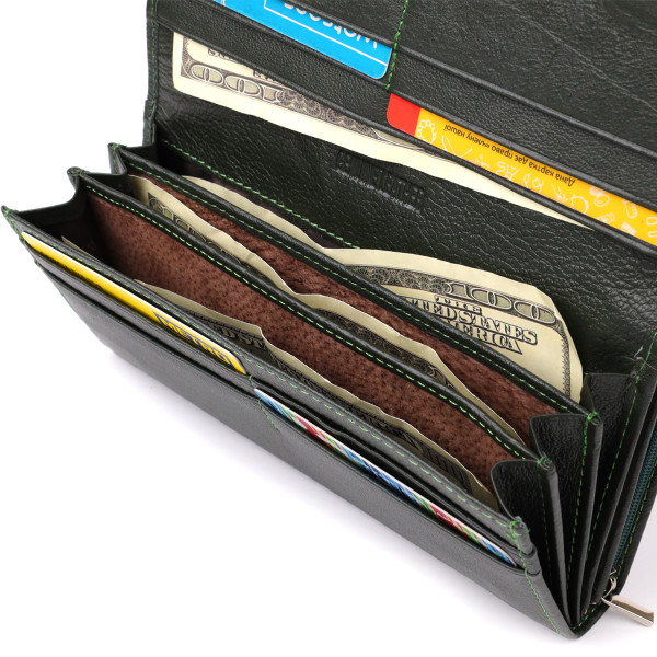 Вместительный женский кошелек на магнитах из натуральной кожи ST Leather 23115 Зеленый