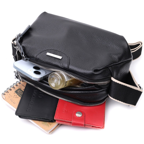 Сумка на два отделения из натуральной кожи Vintage 22592 Черная