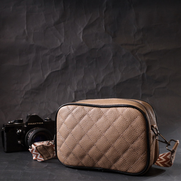 Кожаная женская сумка через плечо на одно отделение Vintage 22386 Бежевая