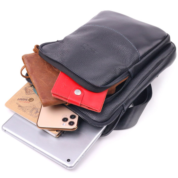 Мужская сумка из комбинированой натуральной кожи SHVIGEL 18720 Черная