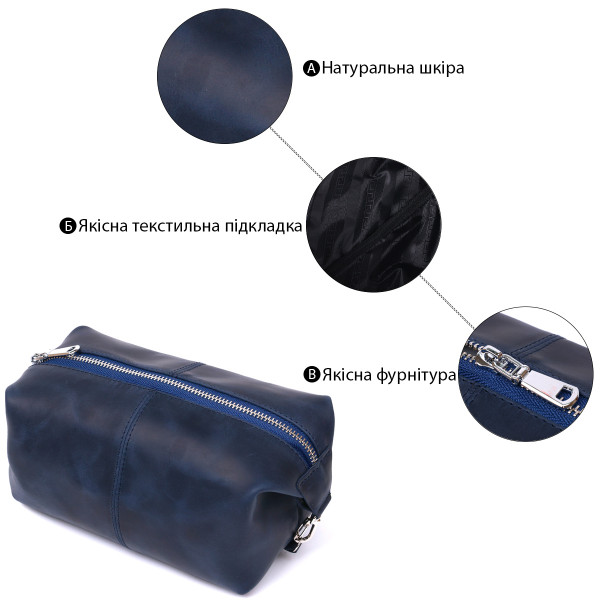 Добротная кожаная косметичка Shvigel 16401 Синий