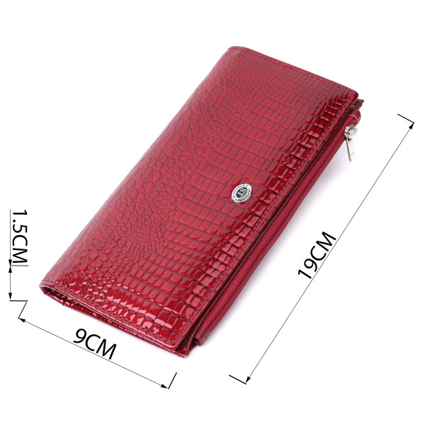 Лакированный яркий кошелек с фактурой под рептилию из натуральной кожи ST Leather 22715 Красный