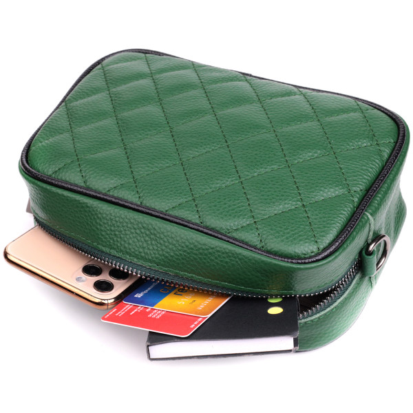 Стеганая женская сумка из натуральной кожи 22857 Vintage Зеленый