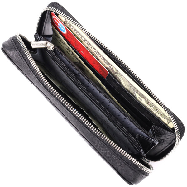 Практичный женский кошелек на одно отделение из зернистой натуральной кожи Tony Perotti 20863_1 (3622 nero) Черный