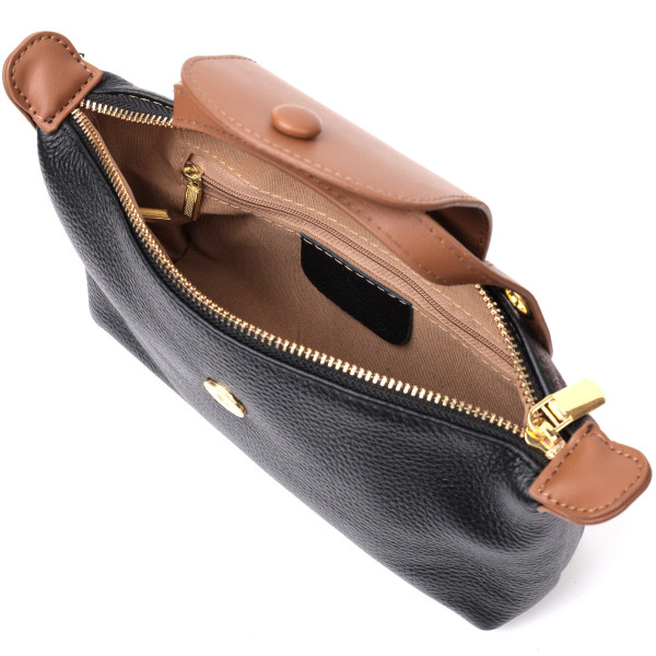 Стильная женская сумка с интересным клапаном из натуральной кожи Vintage 22252 Черная