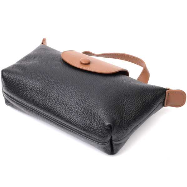 Стильная женская сумка с интересным клапаном из натуральной кожи Vintage 22252 Черная