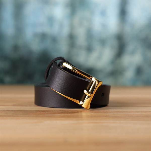 Тонкий кожаный ремень для женщин GRANDE PELLE 22947 Черный