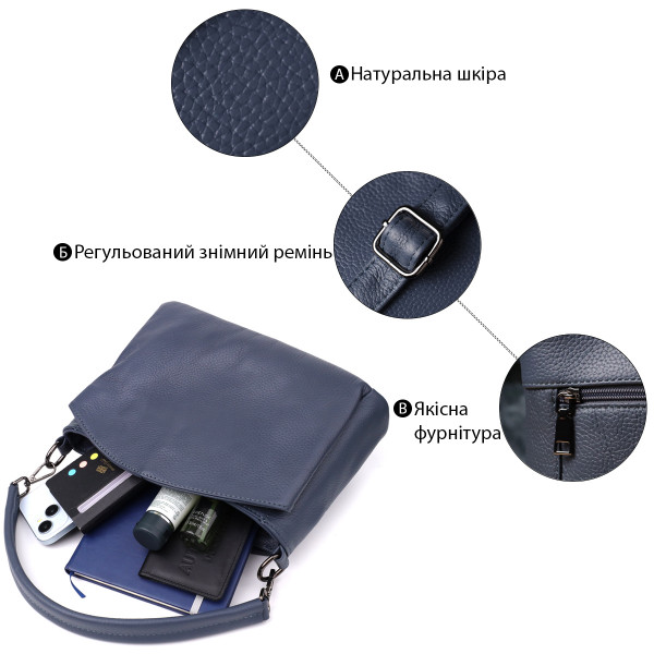 Стильная сумка на плечо из натуральной кожи для женщин Vintage 23009 Синий