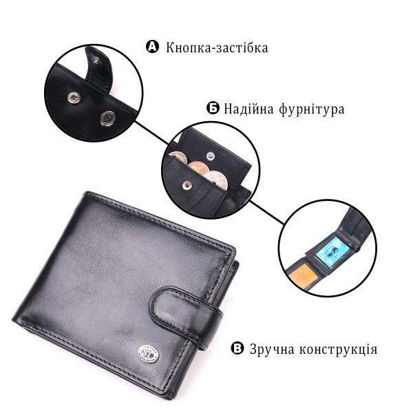 Классический мужской бумажник из натуральной кожи ST Leather 19407 Черный