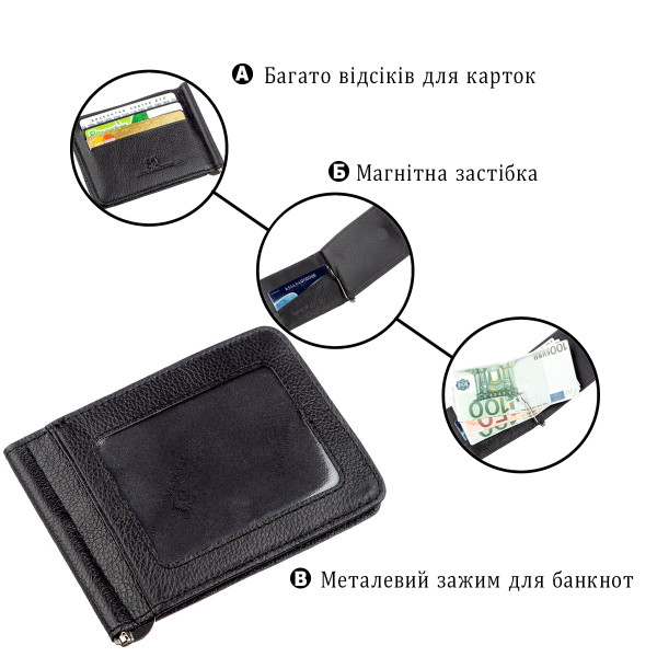 Кожаный мужской зажим на магните ST Leather 18937 Черный