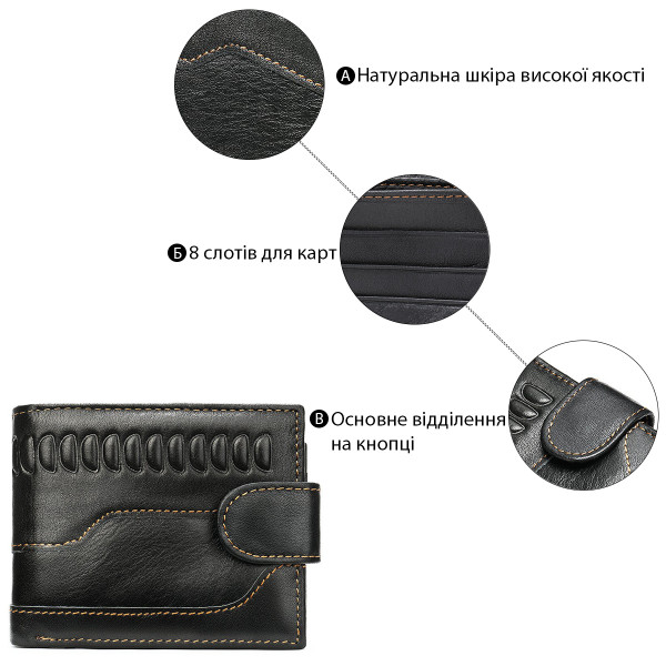 Мужской кошелек с тиснением 20234 Vintage Черный