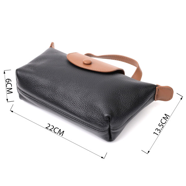 Стильная женская сумка с интересным клапаном из натуральной кожи Vintage 22252 Черная