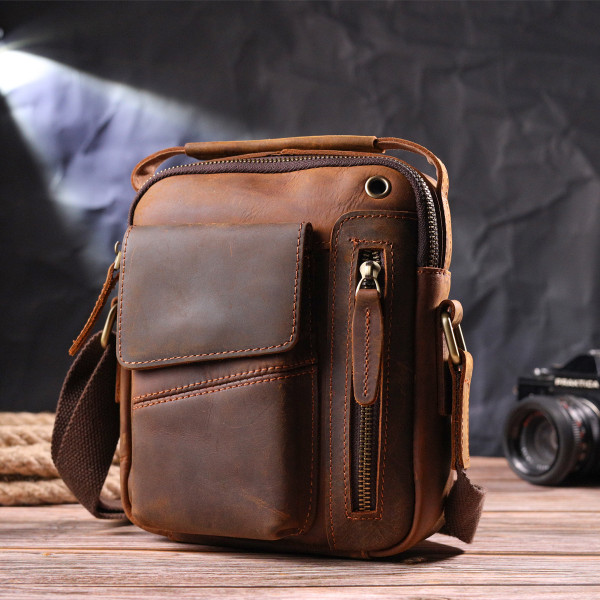 Винтажная мужская сумка из натуральной кожи 21293 Vintage Коричневая