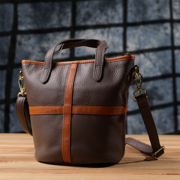 Женская кожаная сумка с коричневой вставкой на лицевой стороне Vintage 22999 Бежево-серый