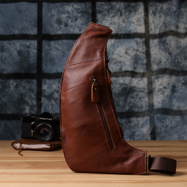 Практичная мужская сумка через плечо из зернистой натуральной кожи Vintage 22966 Коричневый