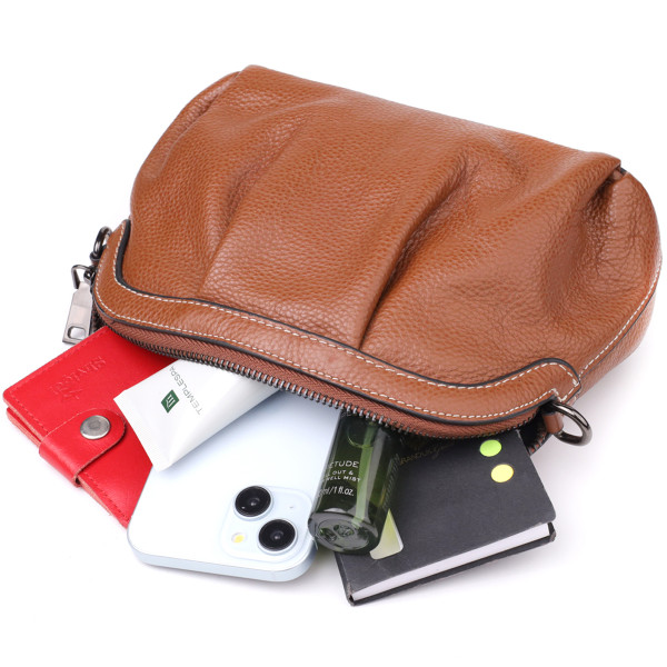 Женская сумка с драпировкой из натуральной кожи Vintage 22895 Коричневый