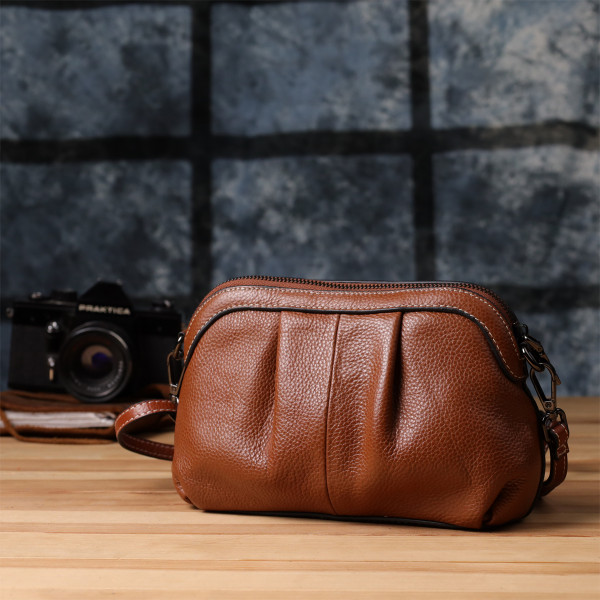 Женская сумка с драпировкой из натуральной кожи Vintage 22895 Коричневый