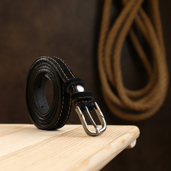 Замшевый оригинальный женский ремень Vintage 20756 Черный