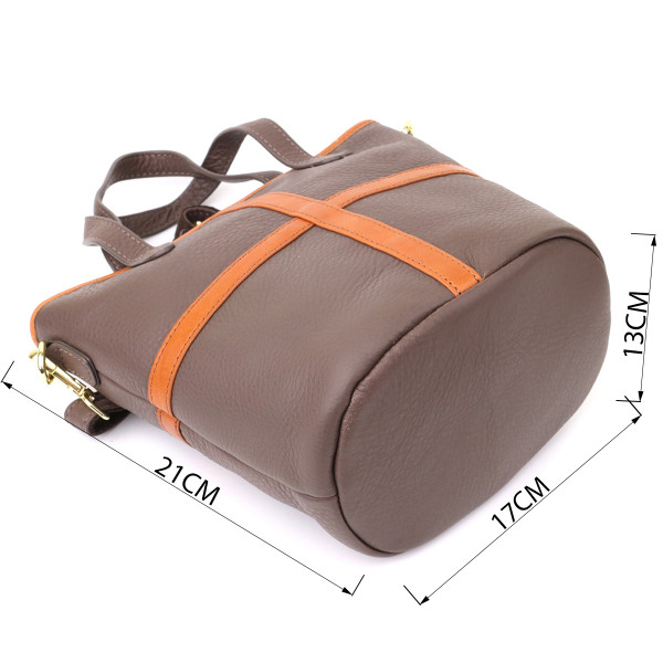 Женская кожаная сумка с коричневой вставкой на лицевой стороне Vintage 22999 Бежево-серый