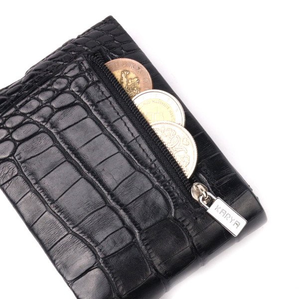 Превосходный мужской зажим из натуральной лакированной фактурной кожи под крокодила KARYA 21043 Черный