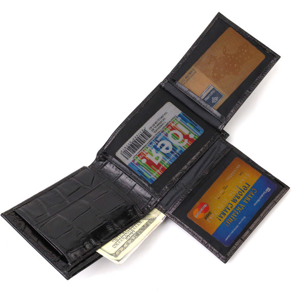Модный кошелек для мужчин из натуральной кожи с тиснением под крокодила CANPELLINI 21925 Черный