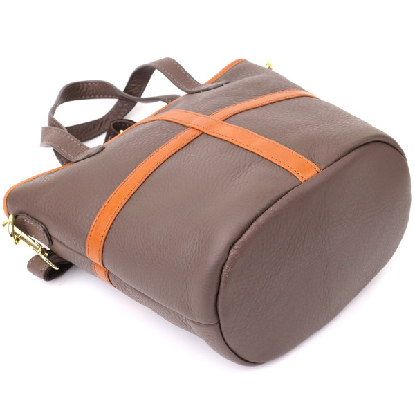 Женская кожаная сумка с коричневой вставкой на лицевой стороне Vintage 22999 Бежево-серый