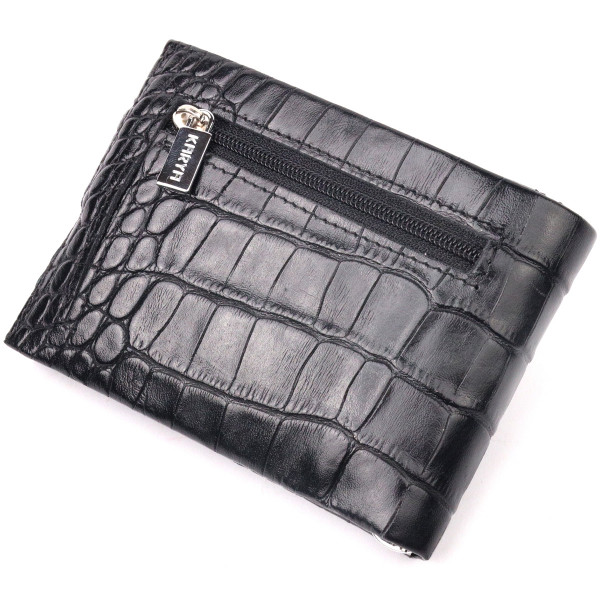 Превосходный мужской зажим из натуральной лакированной фактурной кожи под крокодила KARYA 21043 Черный