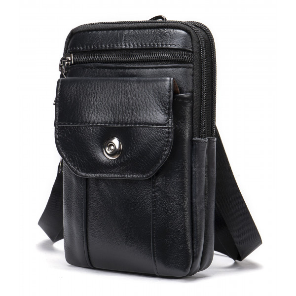 Кожаная сумка на пояс Vintage 20358 Черная