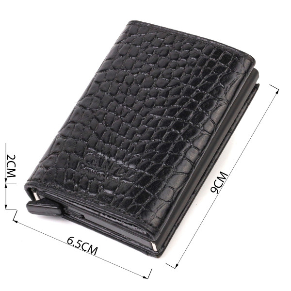 Картхолдер унисекс в три сложения с автоматическим механизмом из натуральной кожи с тиснением под крокодила CANPELLINI 21930 Черный