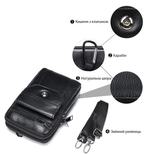 Кожаная сумка на пояс Vintage 20358 Черная