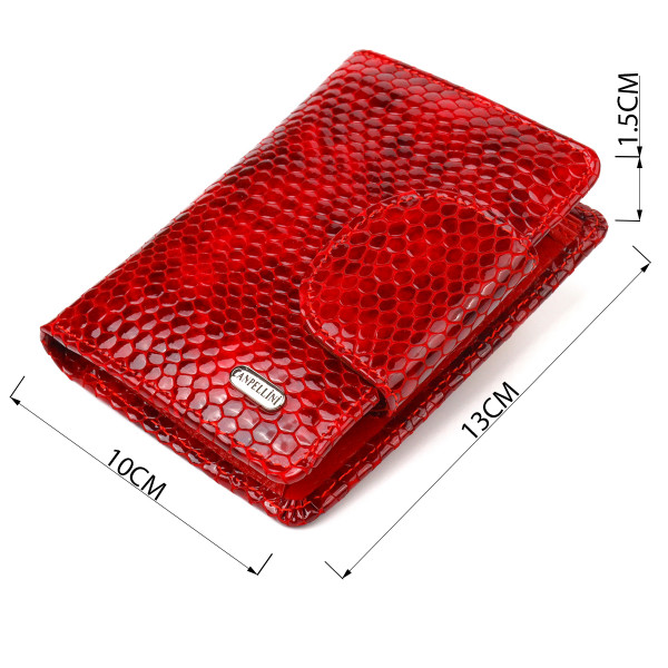 Лакированный женский кошелек из натуральной кожи с тиснением под змею CANPELLINI 21682 Красный