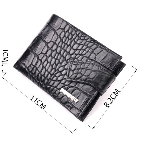 Превосходный мужской зажим из натуральной лакированной фактурной кожи под крокодила KARYA 21043 Черный