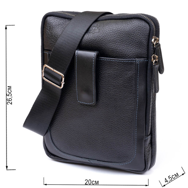 Сумка мужская планшет на два отделения кожаная флотар SHVIGEL 11283 Черная