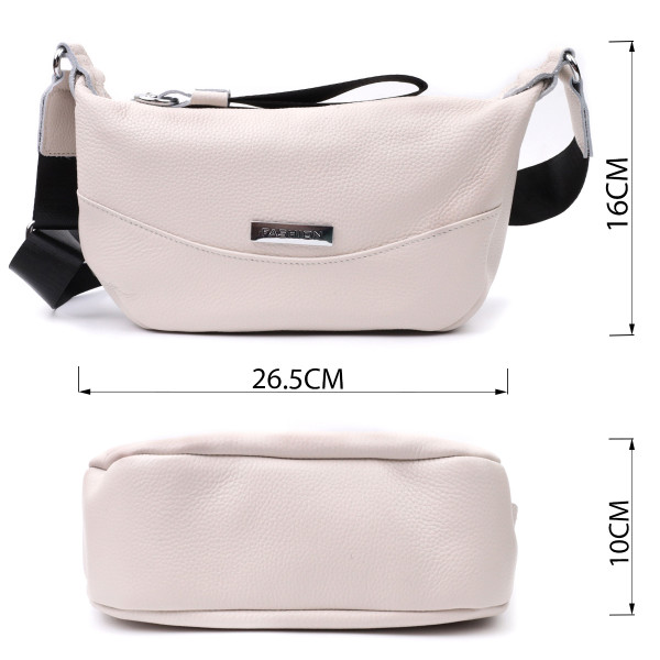 Женская сумка через плечо с необычным бегунком брелком из натуральной кожи Vintage 22616 Белая