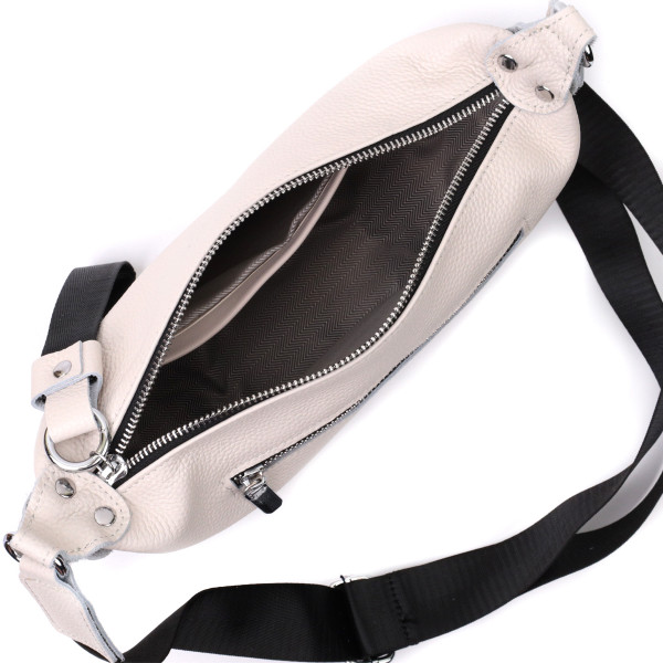 Женская сумка через плечо с необычным бегунком брелком из натуральной кожи Vintage 22616 Белая