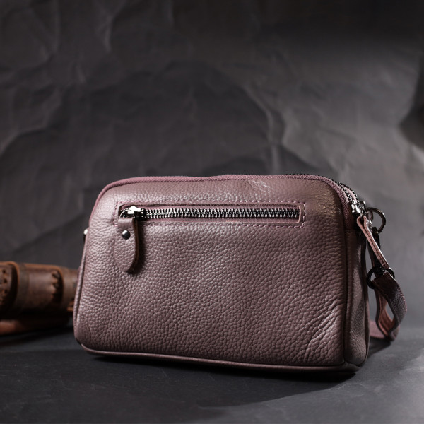 Сумка женская интересного цвета на два отделения из натуральной кожи Vintage 22279 Фиолетовая