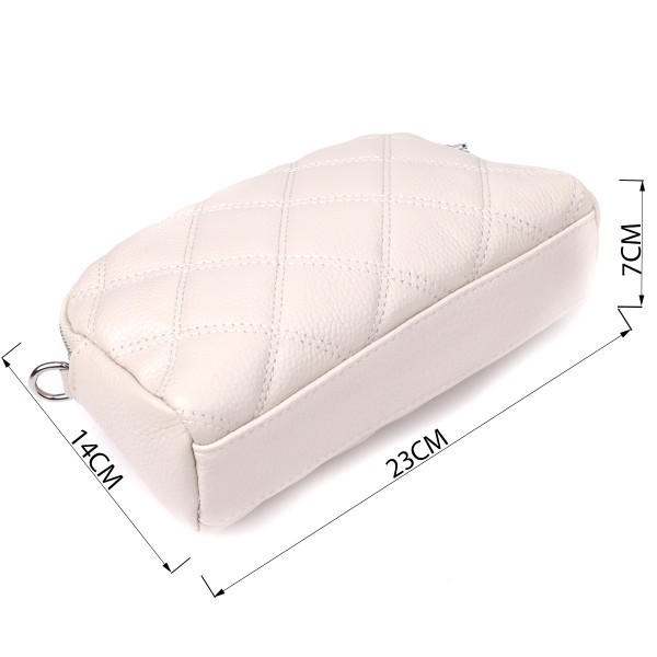 Модная женская сумка прошитая ромбами из натуральной кожи Vintage 22931 Белый