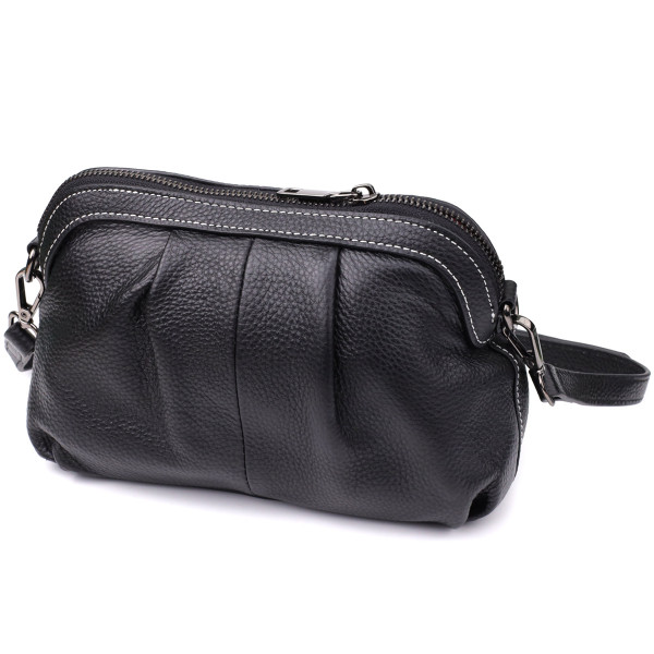 Женская сумка из мягкой натуральной кожи с акцентом на драпировку Vintage 22896 Черный