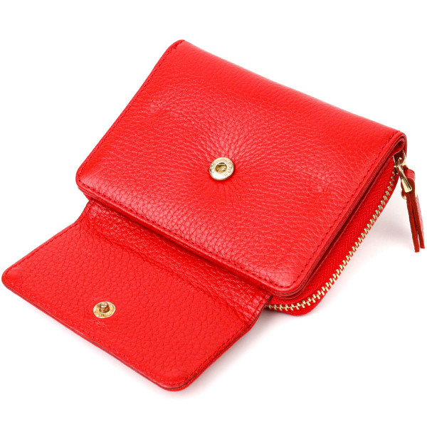 Яркий женский кошелек с вместительной монетницей на молнии из натуральной кожи Tony Bellucci 22013 Красный