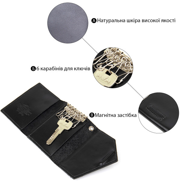 Добротная кожаная ключница GRANDE PELLE 11354 Черный