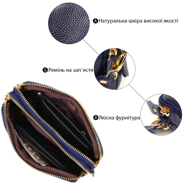 Компактный женский клатч на два отделения из натуральной кожи 22089 Vintage Синий