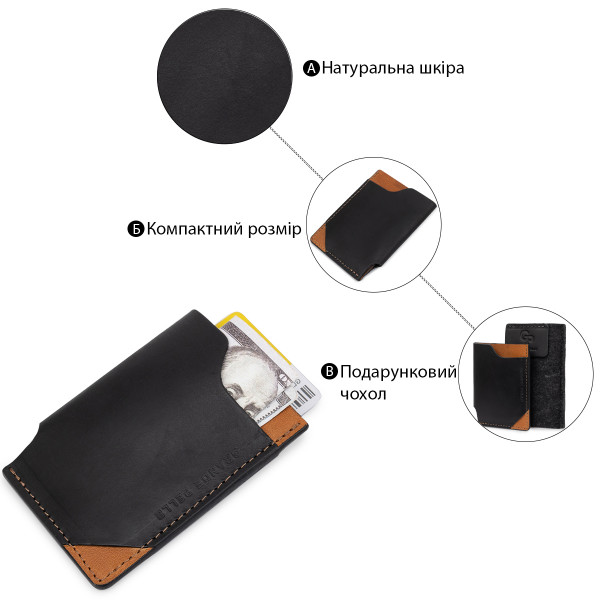 Кожаный оригинальный картхолдер GRANDE PELLE 11398 Черный