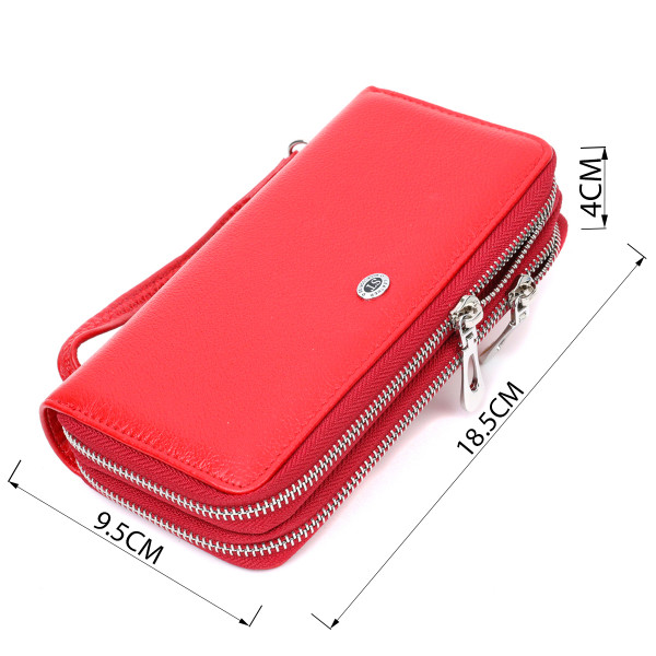 Яркий женский кошелек-клатч с двумя отделениями на молниях ST Leather 19430 Красный