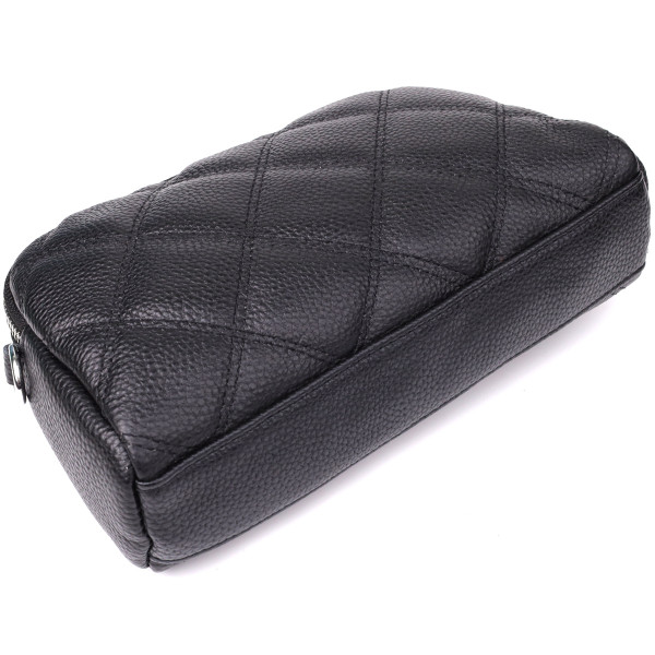 Стильная женская сумка прошитая ромбами из натуральной кожи Vintage 22930 Черный