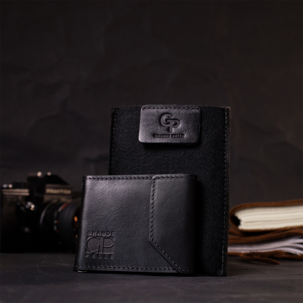 Удобный кожаный зажим для денег с держателем для Apple AirTag GRANDE PELLE 11619 Черный