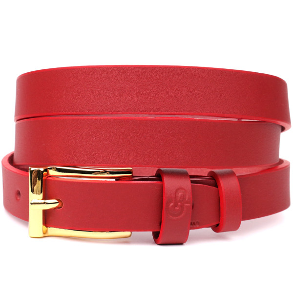 Яркий тонкий кожаный ремень для женщин GRANDE PELLE 22951 Красный
