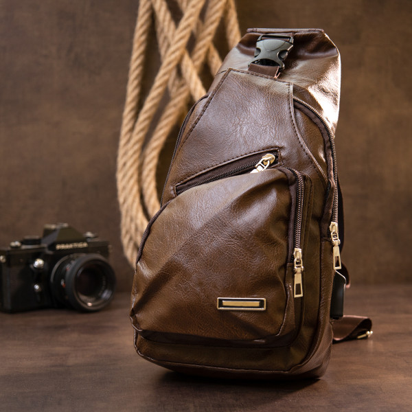 Сумка кросс боди с эмблемой из кожзама Vintage 20569 Коричневая