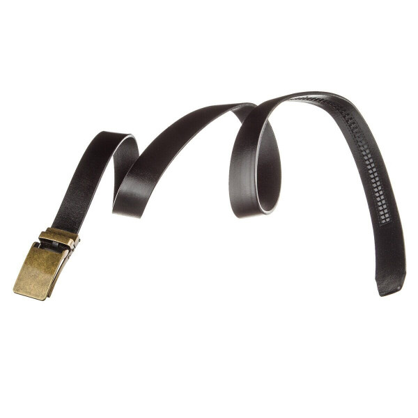 Ремень из натуральной кожи с ретро латунной автоматической пряжкой Vintage 20219 Черный